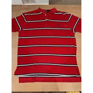 Polo Ralph Lauren Polo Shirt Mens XL Red White & Navy Striped Short Sleeve